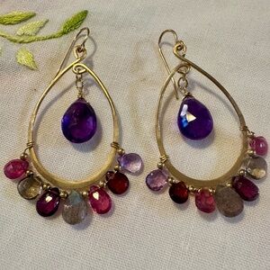 Sundance Gold Earrings with natural amethyst and garnet Gemstones